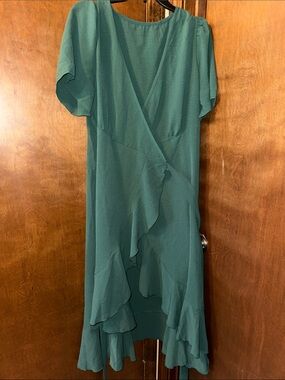 Green Ruffled V-Neck Women’s Wrap Dress